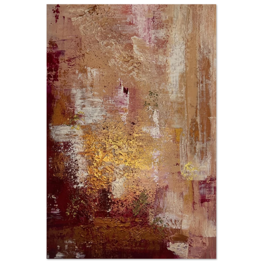 Faith and Fury abstract painting, crimson and ochre textured detail, Moira Savage Art