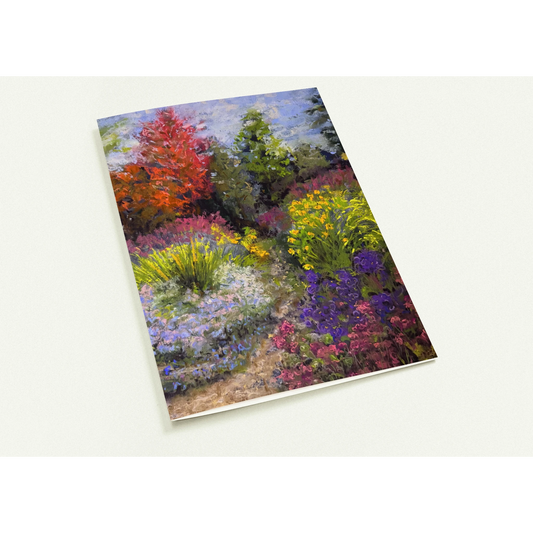 Soft pastel painting of The Picton Garden, Colwall on Michaelmas Day by Moira Savage Artist on a greeting card